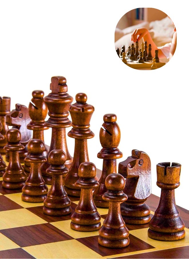 Wooden Chess Set | 15.4 Inches Magnetic Chess Set | Travel Chess Set for Adults and Kids Portable Folding Board Game Set with Handmade Felted Chess Pieces - Felt Interior - Piece Holders - Image 3