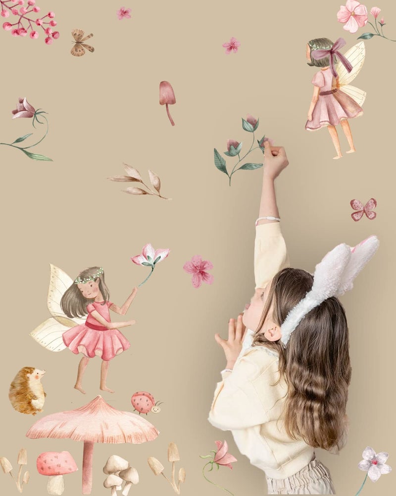 iinuu Vinyl Flower Angel Fairy Wall Decal Stickers Girls Room Decals Peel and Stick for Nursery Kids Bedroom Playroom Bathroom Wall Decor - Image 3