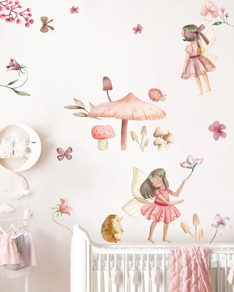 iinuu Vinyl Flower Angel Fairy Wall Decal Stickers Girls Room Decals Peel and Stick for Nursery Kids Bedroom Playroom Bathroom Wall Decor - Image 2