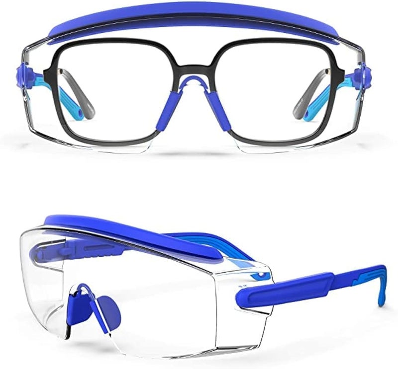 MEIGIX Anti Fog Safety Glasses Safety Goggles Over Glasses Protective Glasses with Anti Scratch Lenses Adjustable Frame And Temples,Clear, Lab Eyewear Goggles for men & Women(Blue 1 Pair) - Image 1