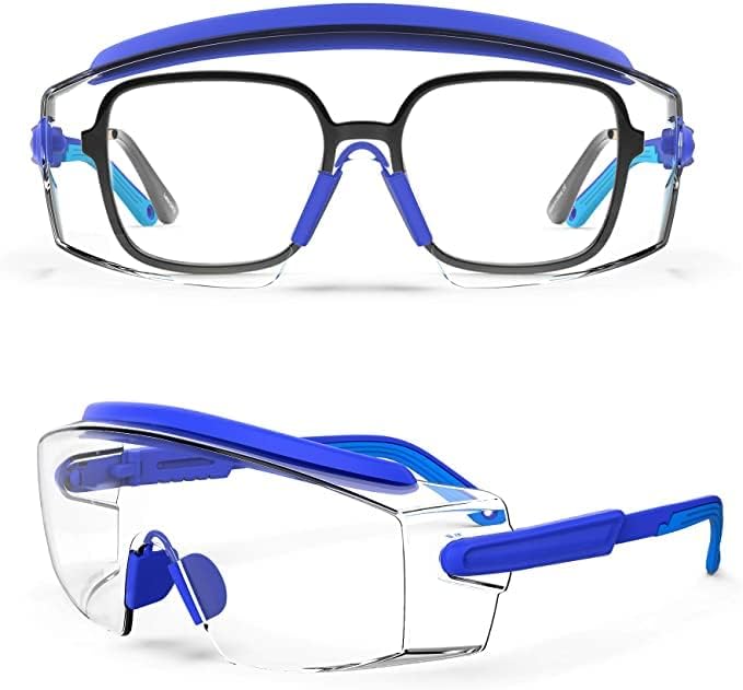 MEIGIX Anti Fog Safety Glasses Safety Goggles Over Glasses Protective Glasses with Anti Scratch Lenses Adjustable Frame And Temples,Clear, Lab Eyewear Goggles for men & Women(Blue 1 Pair) - Image 2