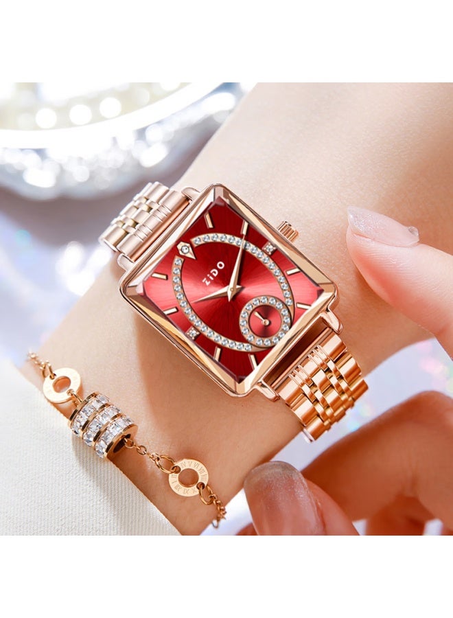 Zido Women's Luxury Minimalist Watch 1310 Red Dial - Image 4