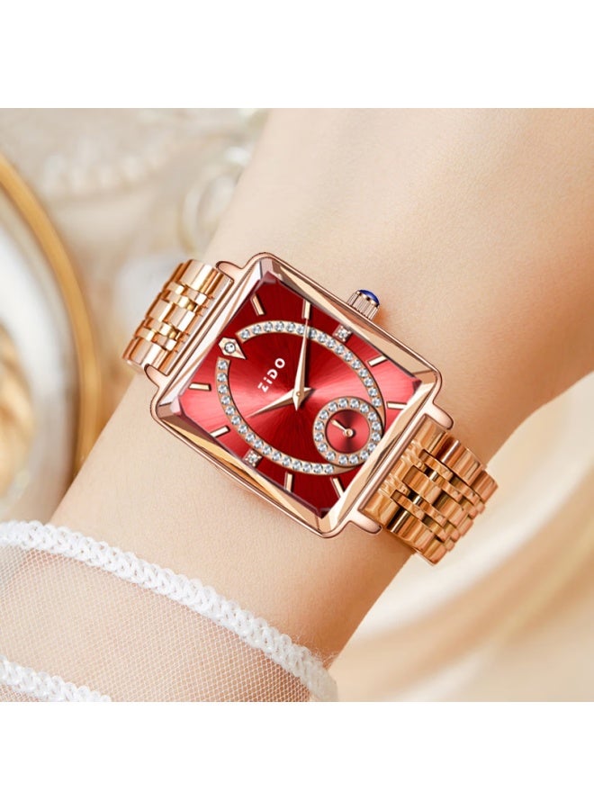 Zido Women's Luxury Minimalist Watch 1310 Red Dial - Image 2
