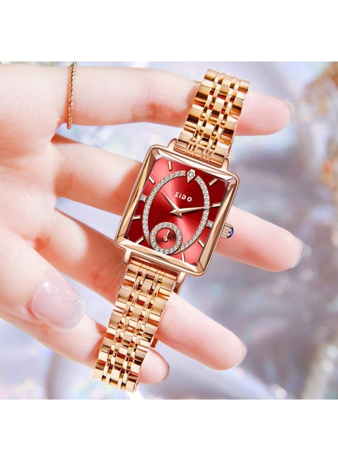 Zido Women's Luxury Minimalist Watch 1310 Red Dial - Image 3