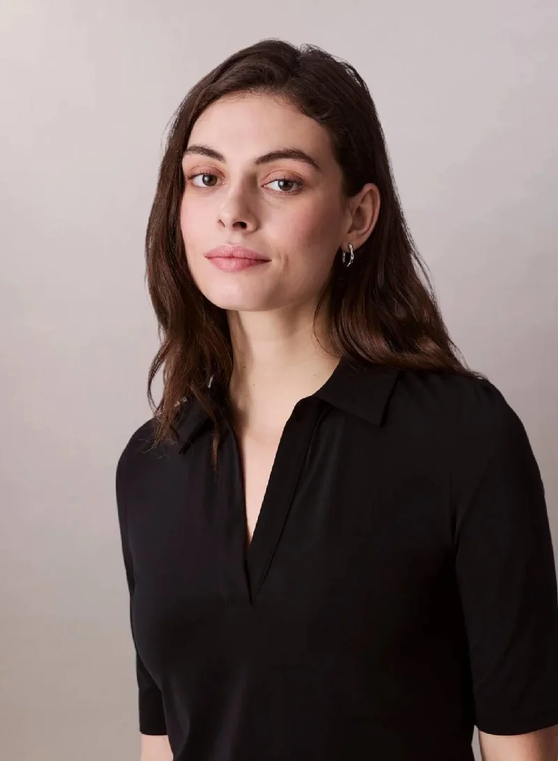Calvin Klein Black Crepe Jersey Polo for Women | Best Price UAE