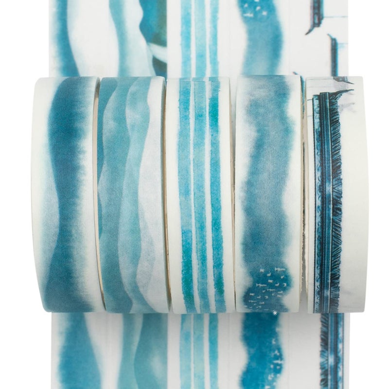 YUBX 5 Rolls Washi Tape Set Creative Basic Skinny Decorative Tapes for Arts, DIY Crafts, Journals, Planners, Scrapbooking, Wrapping (Ink Blue) - Image 1
