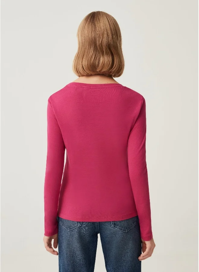 Ovs Ovs Womens T-Shirt With V Neckline And Gathering