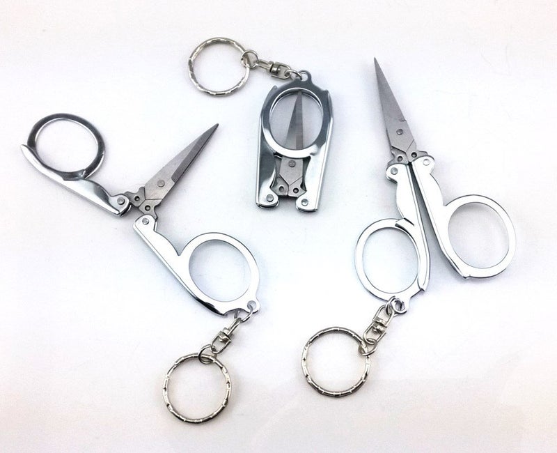yueton 3pcs Stainless Steel Folding Travel Scissors Cutter with Key Ring - Image 2