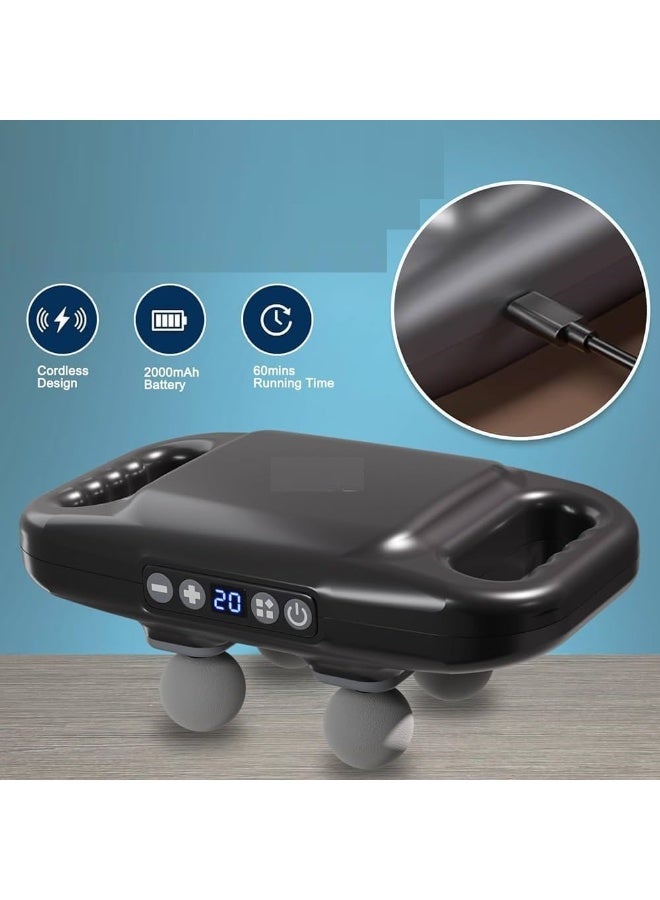 جهاز تدليك بأربعة رؤوس على شكل كور للمساج و6 أوضاع لمعالجة الأنسجة العميقة وتخفيف آلام الظهر والرقبة والساقين والكتفين. - Image 2