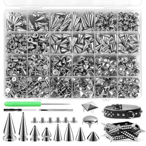 CXIIPOL 600 Sets Punk Spikes and Studs Kit, 10 Sizes Metal Tree Spikes Studs for Clothing, Cone Spike and Studs Rivets for Leather Craftsmanship, Punk Style Clothing, Jackets, Shoes, Belt Bags - Image 1