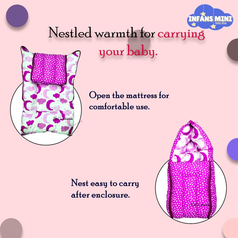 Infans Mini Half Moon Cloud Mega 3in1 Baby's Cotton Bed Cum Carry Bed Printed Baby Sleeping Bag-Baby Bed-Infant Portable for Unisex Easily Portable, Light Weight Carry for New Born4-8 Months Old(Pink) - Image 3