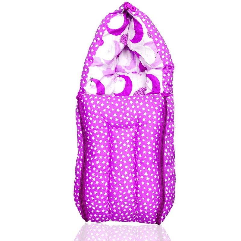 Infans Mini Half Moon Cloud Mega 3in1 Baby's Cotton Bed Cum Carry Bed Printed Baby Sleeping Bag-Baby Bed-Infant Portable for Unisex Easily Portable, Light Weight Carry for New Born4-8 Months Old(Pink) - Image 1