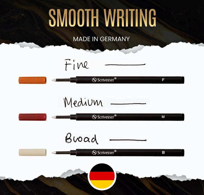 Scriveiner Rollerball Refill Black Broad - 4 Rollerball Refills Designed for Scriveiner Pens - Safety Ceramic Non Dry Roller Pen Refill B - Schmidt 888 Size â€“ Made in Germany - Image 2