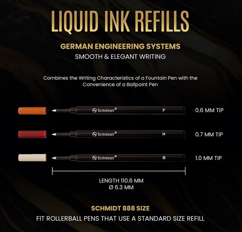 Scriveiner Rollerball Refill Black Broad - 4 Rollerball Refills Designed for Scriveiner Pens - Safety Ceramic Non Dry Roller Pen Refill B - Schmidt 888 Size â€“ Made in Germany - Image 5