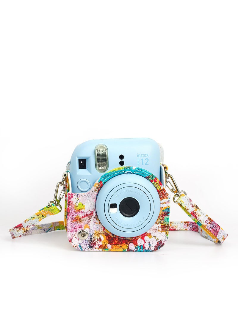 Excefore - Protective Camera Case Compatible with Fuji Mini 12 Instant Camera, Amazing Colorful Instax Mini 12 Camera Case, Small PU Leather Carry Case with Adjustable Shoulder Strap - Abstract Painting - Image 1