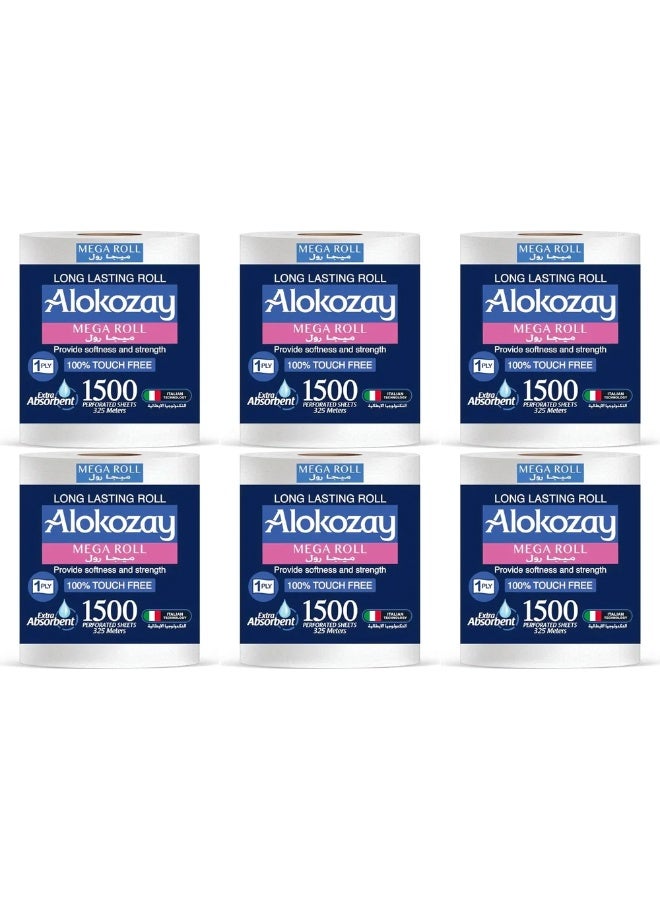 Alokozay 1 PLY Bulk Mega Roll Tissue 1500 Sheets- 6pcs - Image 2