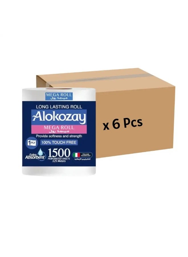 Alokozay 1 PLY Bulk Mega Roll Tissue 1500 Sheets- 6pcs - Image 1