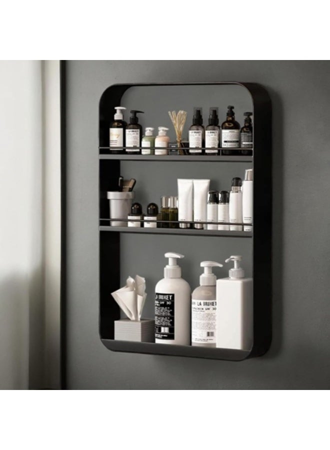 حامل دش ثلاثي الطبقات ملصق، وحدة تخزين معلقة للحمام والمطبخ، رف دش مساحة مصغرة لتخزين المرحاض - Image 1