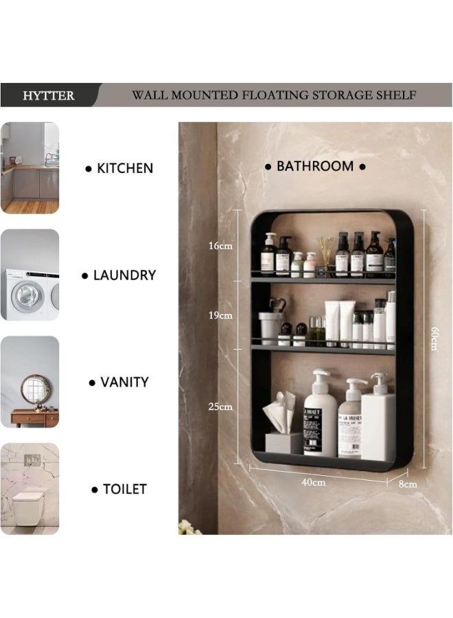 حامل دش ثلاثي الطبقات ملصق، وحدة تخزين معلقة للحمام والمطبخ، رف دش مساحة مصغرة لتخزين المرحاض - Image 4