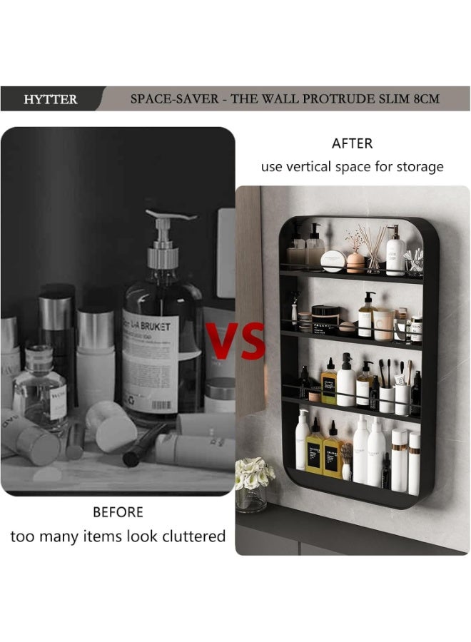 حامل دش ثلاثي الطبقات ملصق، وحدة تخزين معلقة للحمام والمطبخ، رف دش مساحة مصغرة لتخزين المرحاض - Image 5