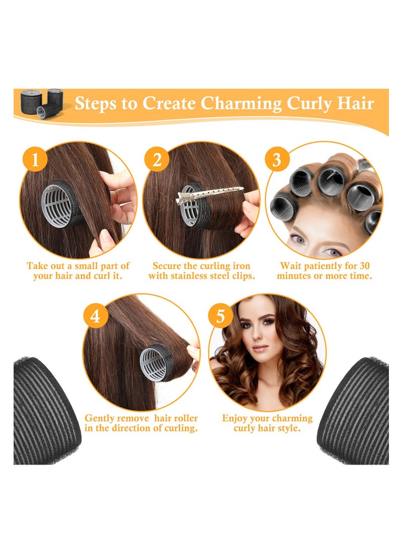 KHAJUL 39PCS Hair Curlers Rollers with Clips Black Hair Roller, Jumbo Hair Roller with 12PCS Duckbill Clips Hair Rollers, For Long Medium Short Thick Fine Volume Bangs Hair (Multicolour)  - Image 3