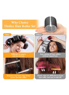 KHAJUL 39PCS Hair Curlers Rollers with Clips Black Hair Roller, Jumbo Hair Roller with 12PCS Duckbill Clips Hair Rollers, For Long Medium Short Thick Fine Volume Bangs Hair (Multicolour)  - Image 4