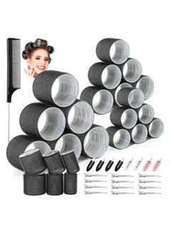 KHAJUL 39PCS Hair Curlers Rollers with Clips Black Hair Roller, Jumbo Hair Roller with 12PCS Duckbill Clips Hair Rollers, For Long Medium Short Thick Fine Volume Bangs Hair (Multicolour)  - Image 1