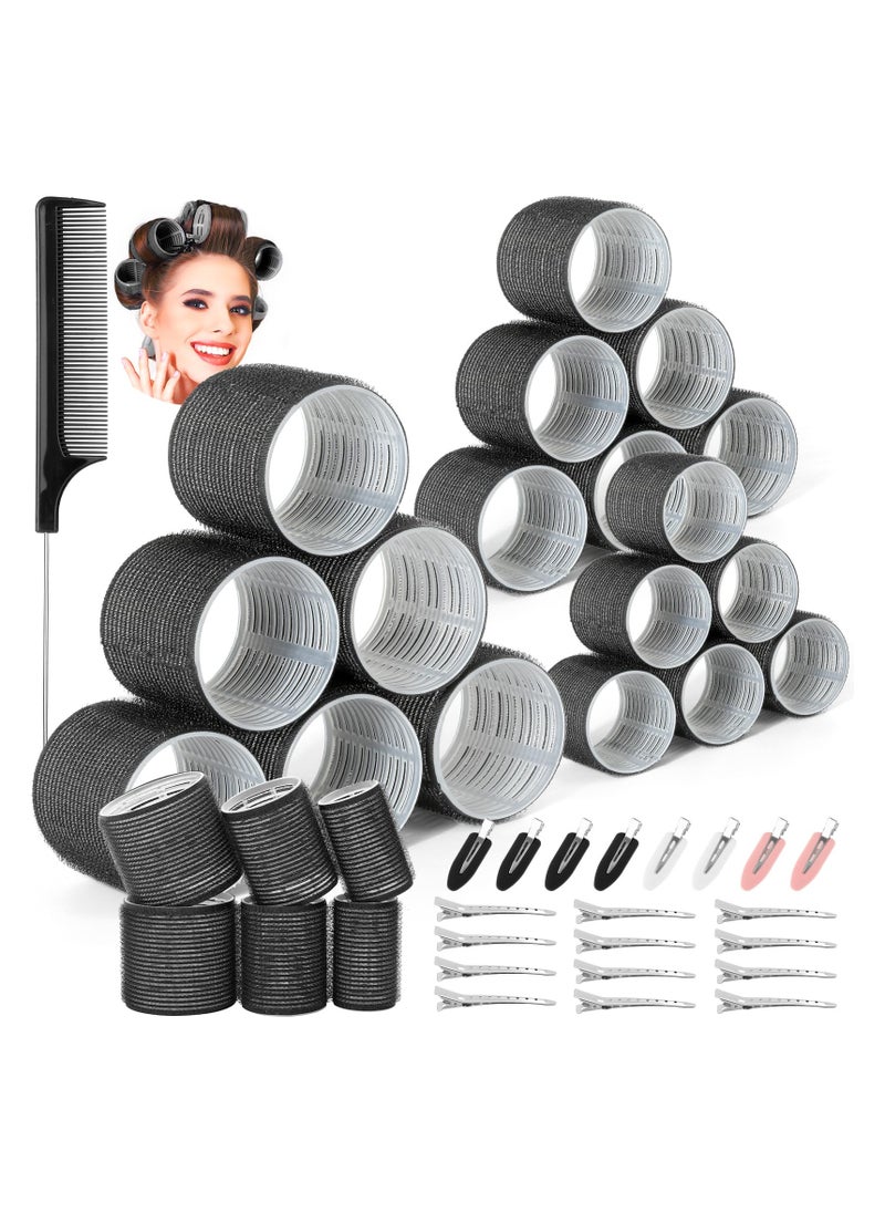 KHAJUL 39PCS Hair Curlers Rollers with Clips Black Hair Roller, Jumbo Hair Roller with 12PCS Duckbill Clips Hair Rollers, For Long Medium Short Thick Fine Volume Bangs Hair (Multicolour)  - Image 1