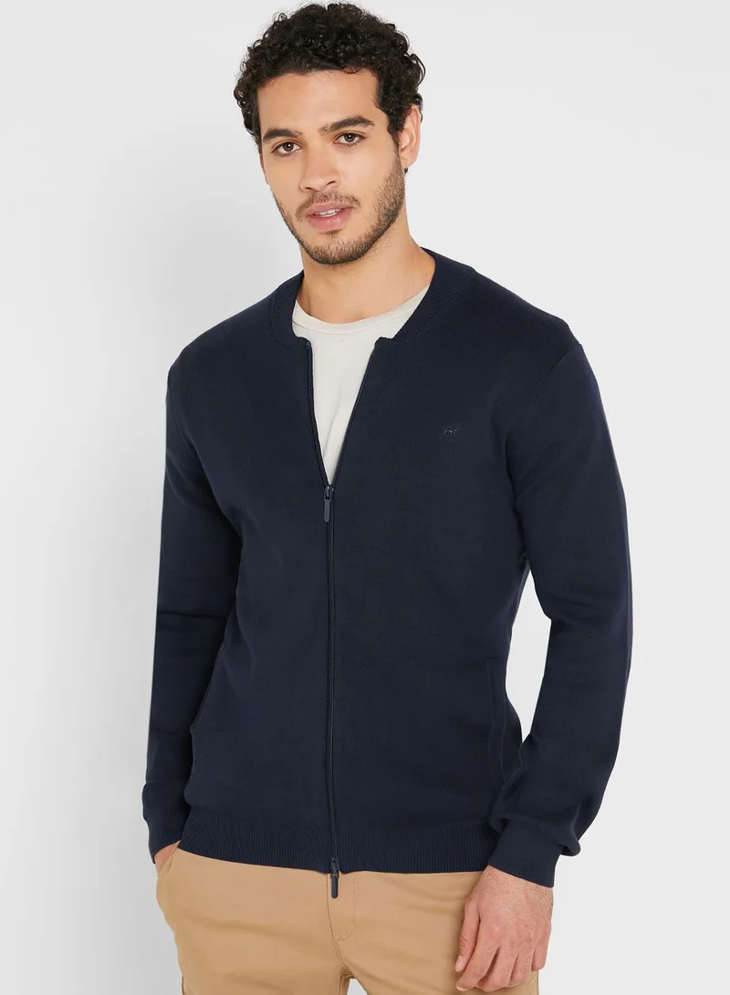 Sacoor Brothers Knitted Zipper Cardigan