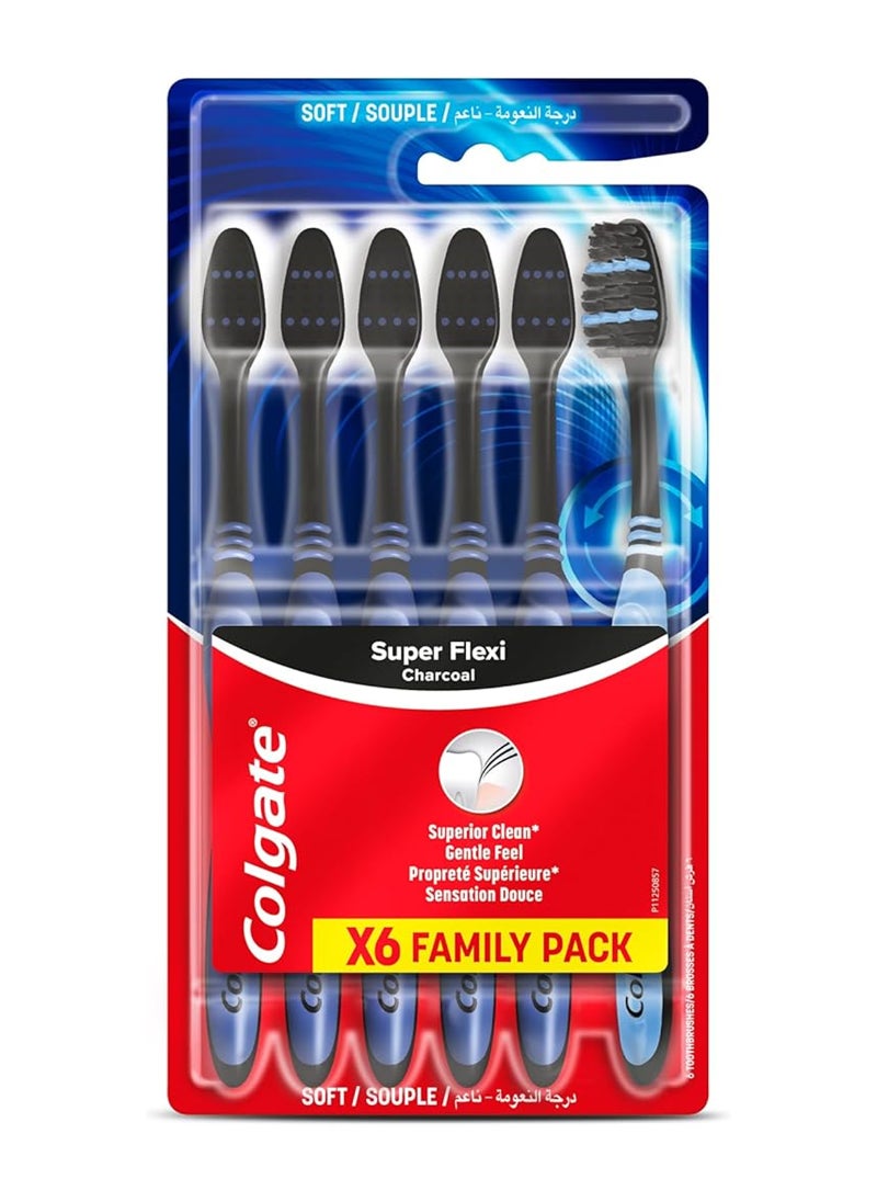 Colgate Super Flexi Charcoal Soft Toothbrush 6 Pcs 