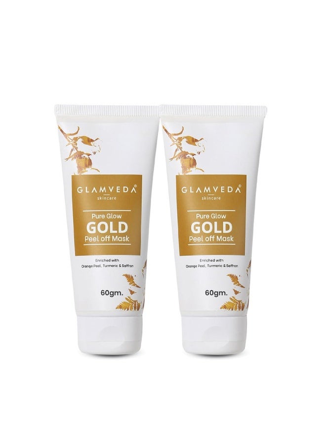 Glamveda Pure Glow Gold Peel Off Mask (60gm Pack of 2) | For Glowing Skin | Reduces Fine Lines, Wrinkles | Remove Blackhead & Pore Care | For Women & Men - Image 1