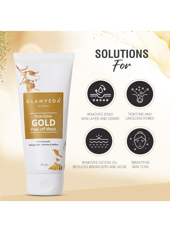 Glamveda Pure Glow Gold Peel Off Mask (60gm Pack of 2) | For Glowing Skin | Reduces Fine Lines, Wrinkles | Remove Blackhead & Pore Care | For Women & Men - Image 2