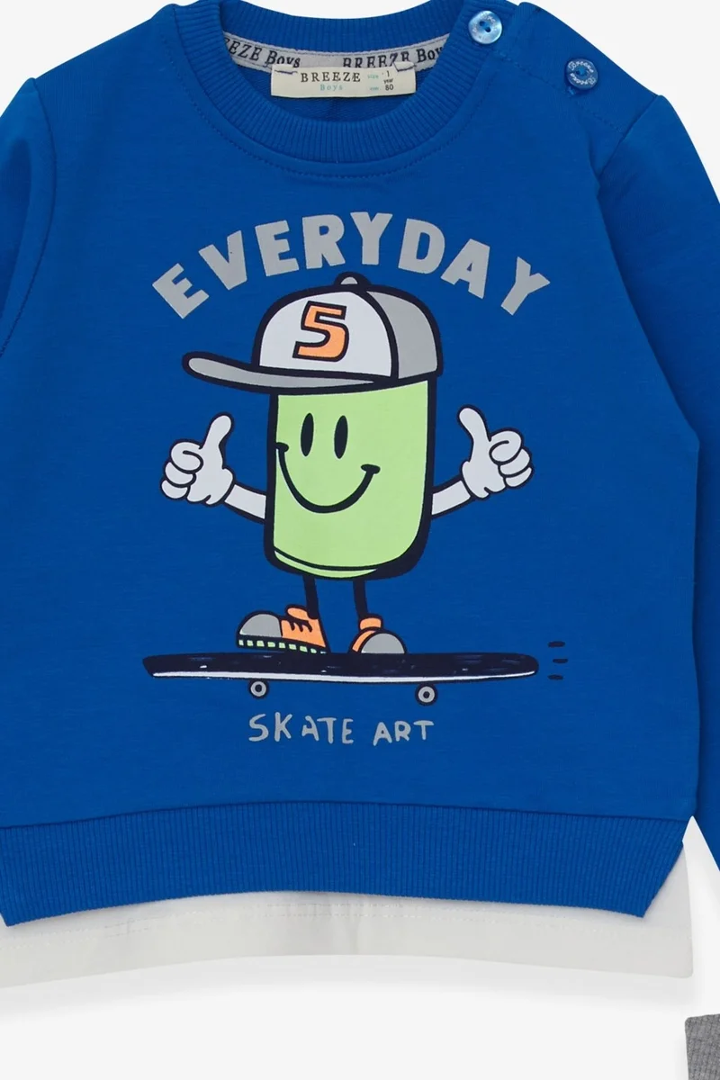 Breeze Boy's Tracksuit Set, Printed 1-4 Years, Saks Blue