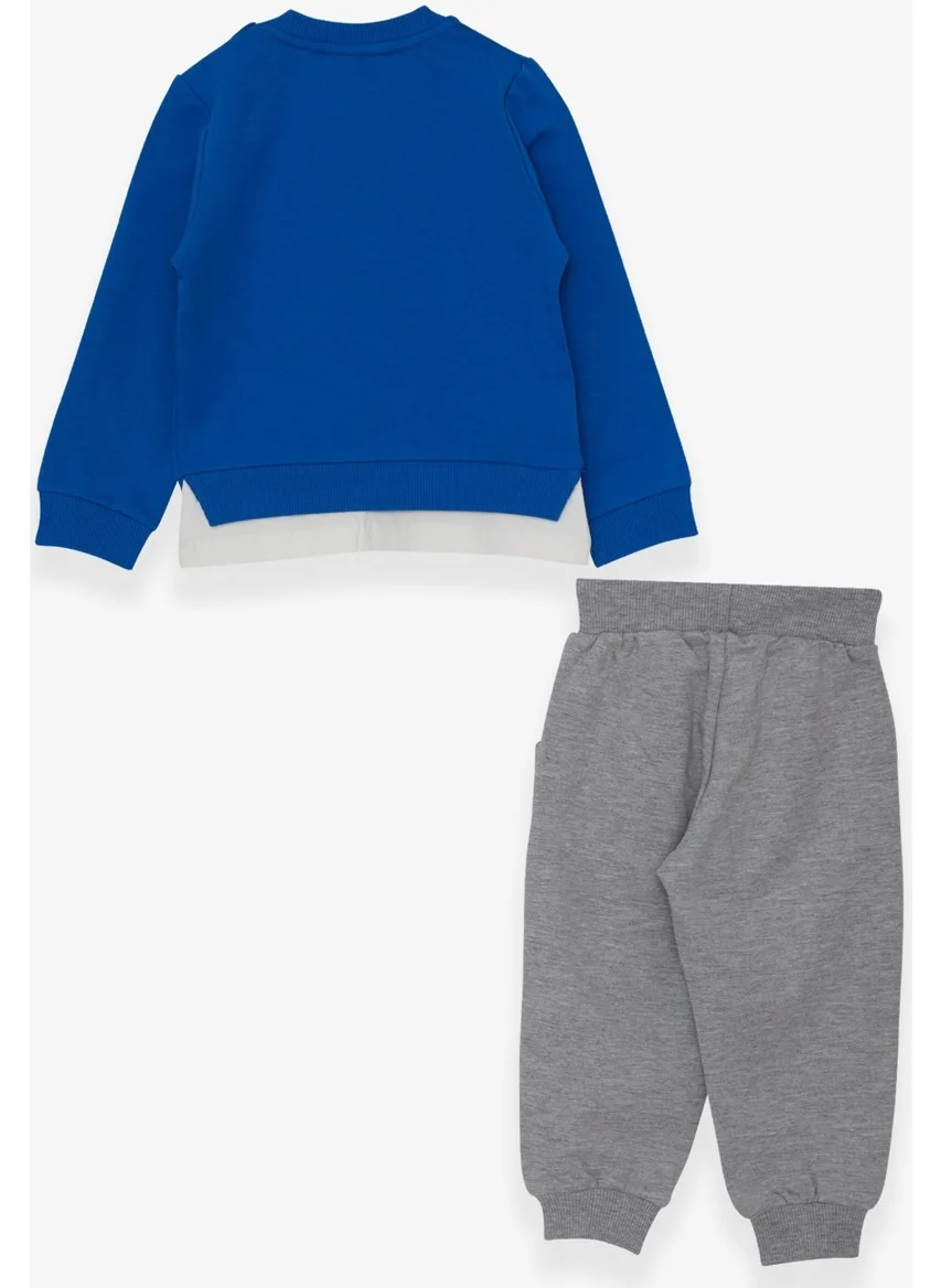 Breeze Boy's Tracksuit Set, Printed 1-4 Years, Saks Blue