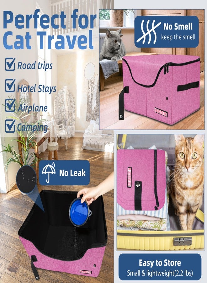 Petskd Portable Travel Litter Box for Cats with Lid and 10 pcs Liner Bags, Light Weight, Leak-Proof and Higher Sides for Road Trips, Hotel Stays, Car Travel(Pink) - Image 2