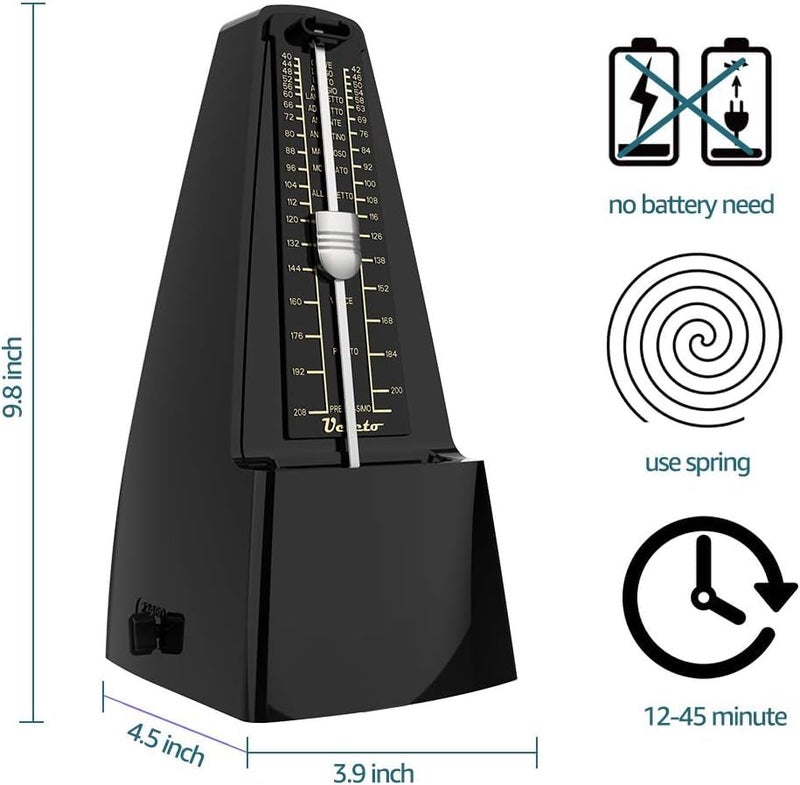 Ueteto Mechanical Metronome Black/Loud Sound Piano Drum Violin Guitar - Image 2