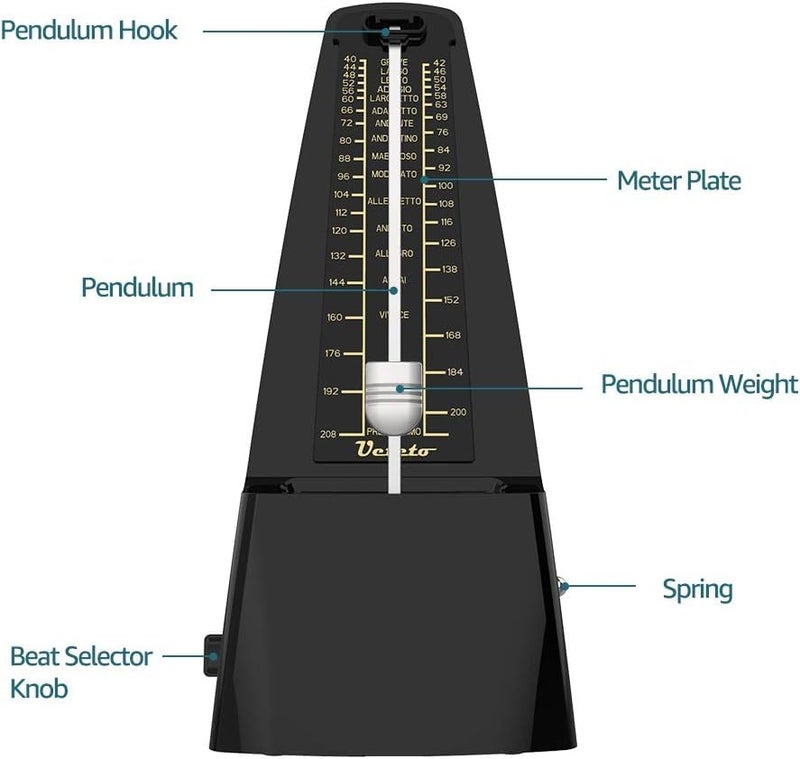 Ueteto Mechanical Metronome Black/Loud Sound Piano Drum Violin Guitar - Image 5