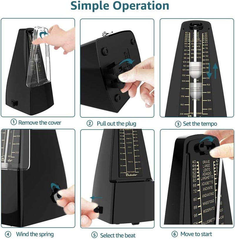 Ueteto Mechanical Metronome Black/Loud Sound Piano Drum Violin Guitar - Image 4