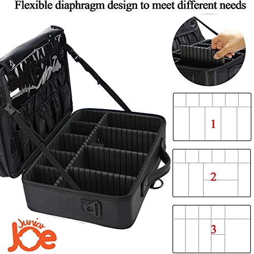 JUNIOR JOE Oxford Fabric Professional Makeup Case Travel Cosmetic Storage Organizer Makeup Bags for Toiletries - Make Up Artist & Hair Dressing Tool Brush Vanity Box (16 INCH, 1 Layer Black) - Image 3