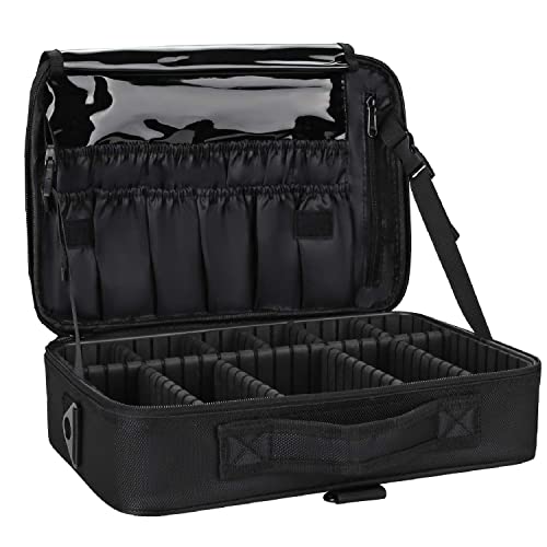 JUNIOR JOE Oxford Fabric Professional Makeup Case Travel Cosmetic Storage Organizer Makeup Bags for Toiletries - Make Up Artist & Hair Dressing Tool Brush Vanity Box (16 INCH, 1 Layer Black) - Image 1