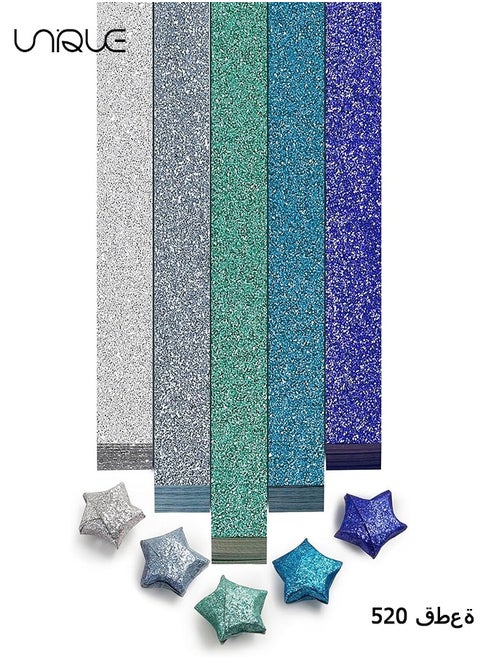 Glitter Star Paper Strips, 520 Sheet Origami Star Paper, Decoration Paper Strips, Colourful Decoration Folding Paper for Art Crafts Gift DIY Project - Blue Series