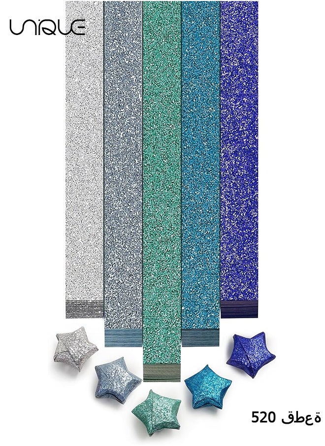 Glitter Star Paper Strips, 520 Sheet Origami Star Paper, Decoration Paper Strips, Colourful Decoration Folding Paper for Art Crafts Gift DIY Project - Blue Series