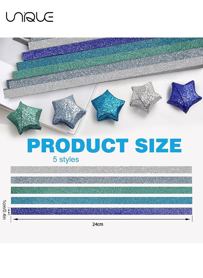 Glitter Star Paper Strips, 520 Sheet Origami Star Paper, Decoration Paper Strips, Colourful Decoration Folding Paper for Art Crafts Gift DIY Project - Blue Series