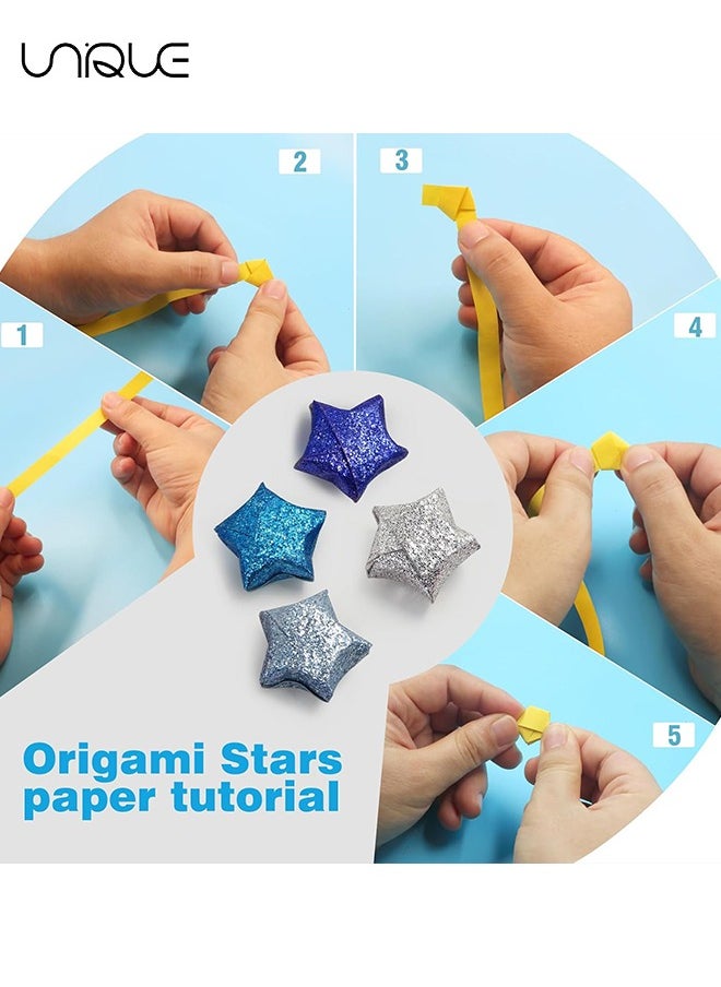 Glitter Star Paper Strips, 520 Sheet Origami Star Paper, Decoration Paper Strips, Colourful Decoration Folding Paper for Art Crafts Gift DIY Project - Blue Series