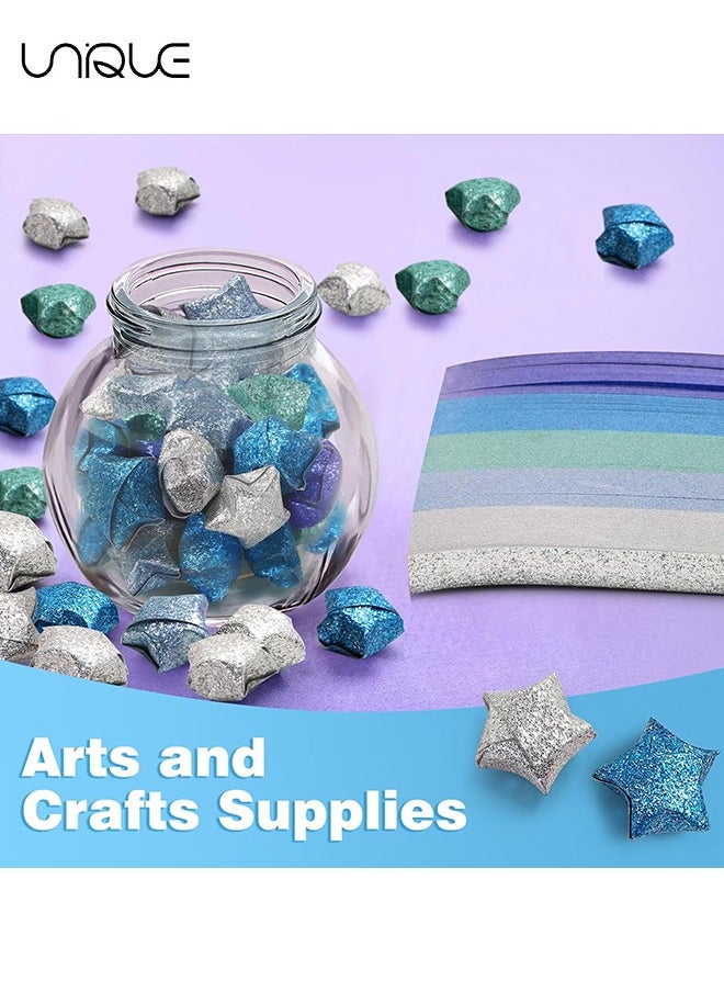Glitter Star Paper Strips, 520 Sheet Origami Star Paper, Decoration Paper Strips, Colourful Decoration Folding Paper for Art Crafts Gift DIY Project - Blue Series