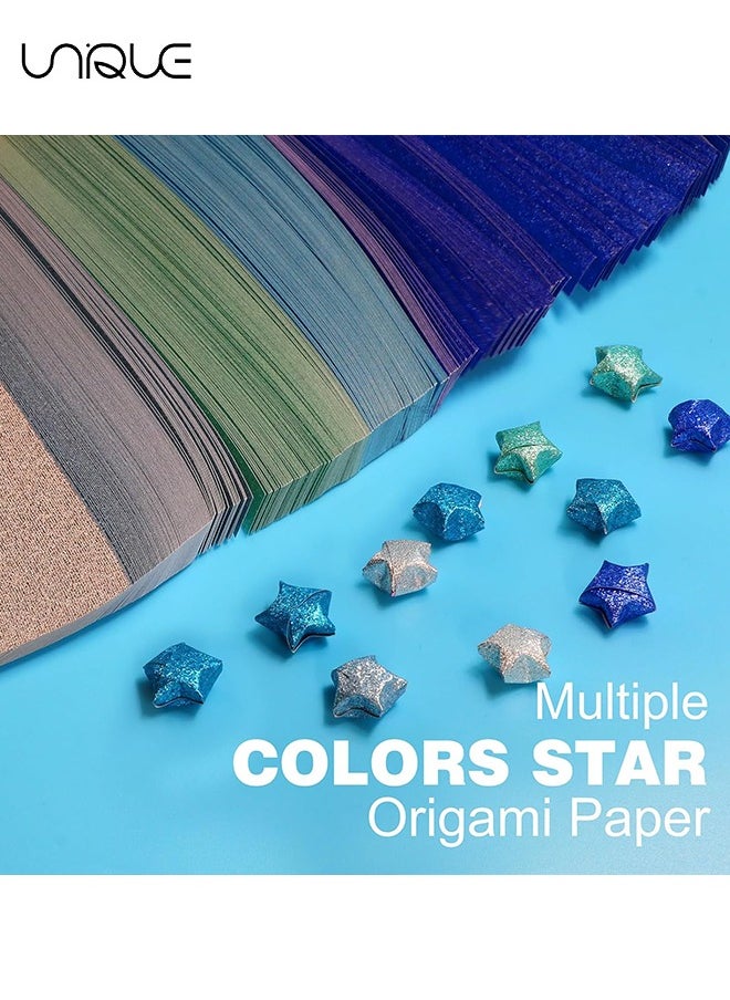 Glitter Star Paper Strips, 520 Sheet Origami Star Paper, Decoration Paper Strips, Colourful Decoration Folding Paper for Art Crafts Gift DIY Project - Blue Series