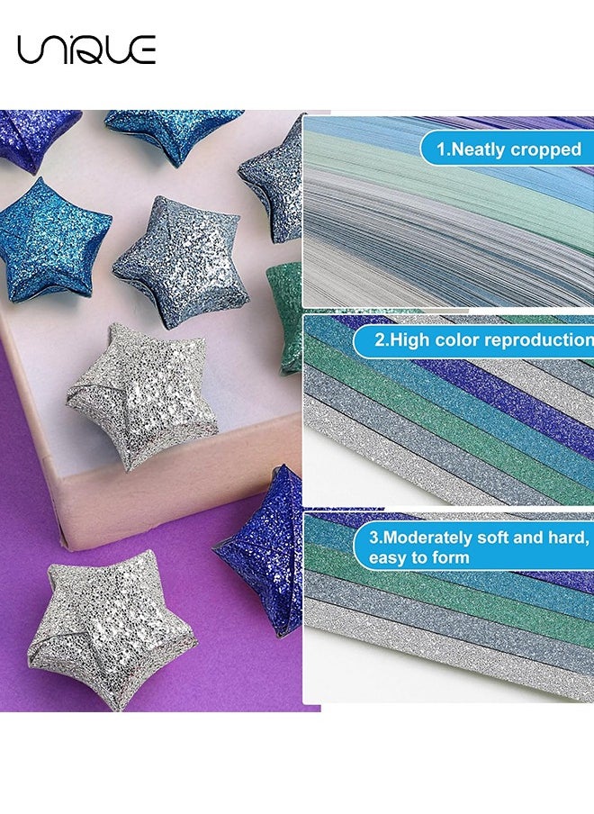 Glitter Star Paper Strips, 520 Sheet Origami Star Paper, Decoration Paper Strips, Colourful Decoration Folding Paper for Art Crafts Gift DIY Project - Blue Series
