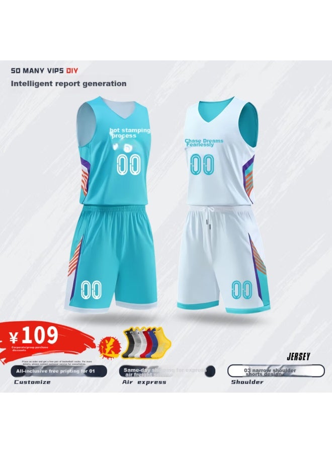 So Many Vips High-end Custom Double-sided Basketball Jersey Set With Printed Design, Reversible Gssm035 White & Purple 2XL - Image 5