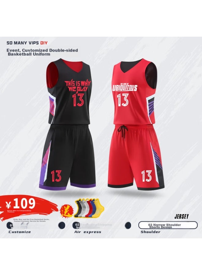 So Many Vips High-end Custom Double-sided Basketball Jersey Set With Printed Design, Reversible Gssm035 White & Purple 2XL - Image 4