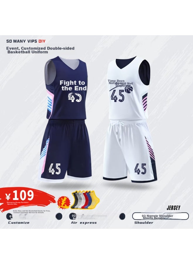 So Many Vips High-end Custom Double-sided Basketball Jersey Set With Printed Design, Reversible Gssm035 White & Purple 2XL - Image 3